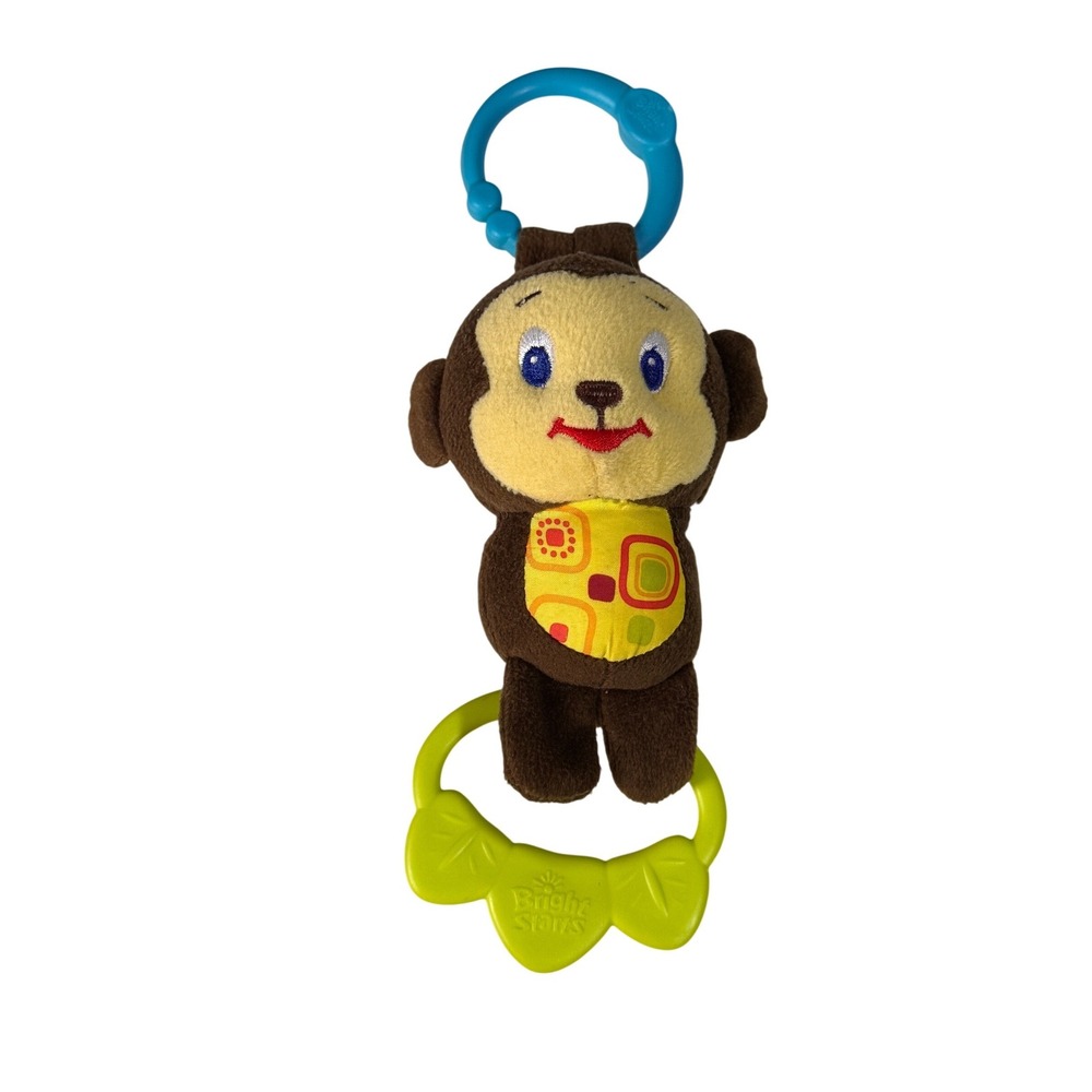 Bright Starts Monkey Plush‎ Rattle Baby Teether Stroller Toy Brown Yellow Green